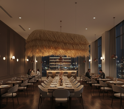 Horizon Linear lamp - Natural grass bamboo Raffia and bamboo for Home, restaurants and offices.