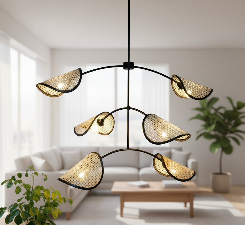 The Cane Leaf Draping Handmade Natural-Cane Pendant Light for Home, restaurants and offices.