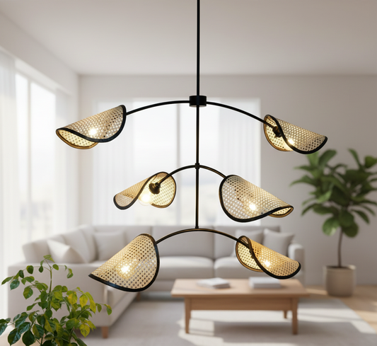 The Cane Leaf Draping Handmade Natural-Cane Pendant Light for Home, restaurants and offices.