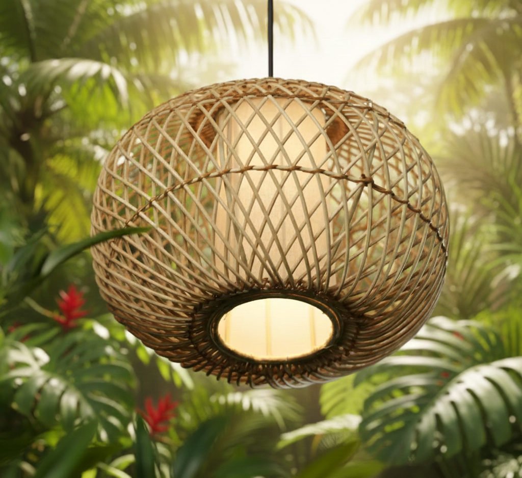 Bamboo Globe Handmade Natural-Cane Pendant Light for Home, restaurants and offices.