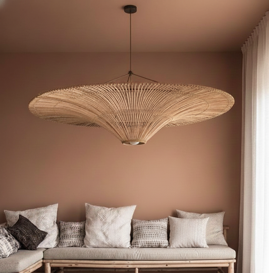 Rattan Flush Mount handmade Woven Hanging Pendant Light, Natural/Cane Pendant Light for Home restaurants and offices.