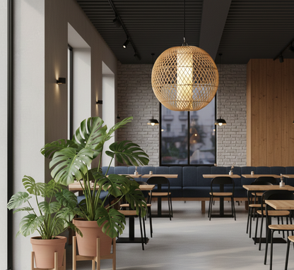 Bamboo Globe Handmade Natural-Cane Pendant Light for Home, restaurants and offices.