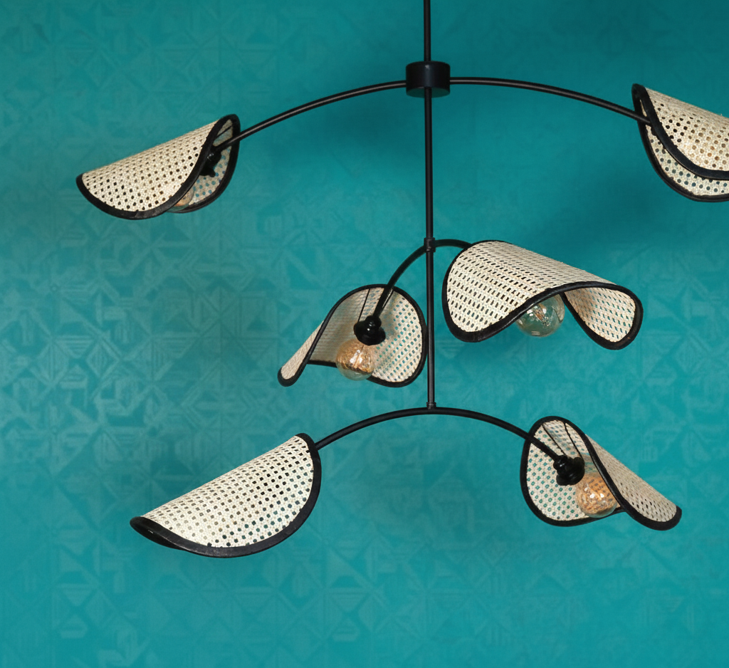 The Cane Leaf Draping Handmade Natural-Cane Pendant Light for Home, restaurants and offices.