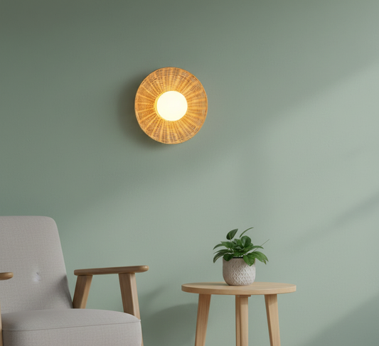 Harvest Globe handmade Woven Wall Sconce Light, Natural-Bamboo Wall-Ceiling Light for Home restaurants and offices.