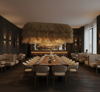 Horizon Linear lamp - Natural grass bamboo Raffia and bamboo for Home, restaurants and offices.