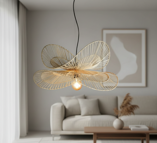 Woven Butterfly Handmade Natural-Cane  Pendant Light for Home, restaurants and offices.