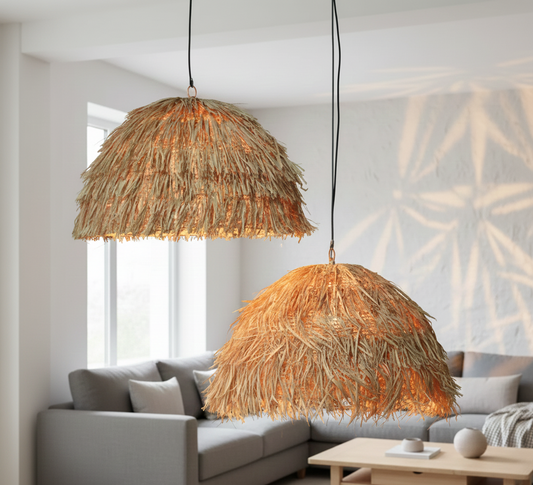 Coastal : Natural Raffia Woven Grass Pendant for Home, restaurants and offices. ( 1 Piece )