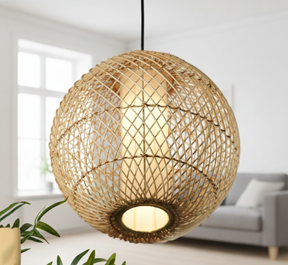 Bamboo Globe Handmade Natural-Cane Pendant Light for Home, restaurants and offices.