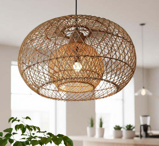 Woven Oasis Handmade Natural-Cane Pendant Light for Home, restaurants and offices.