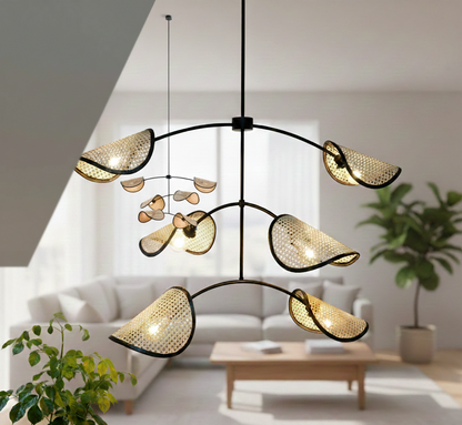 The Cane Leaf Draping Handmade Natural-Cane Pendant Light for Home, restaurants and offices.